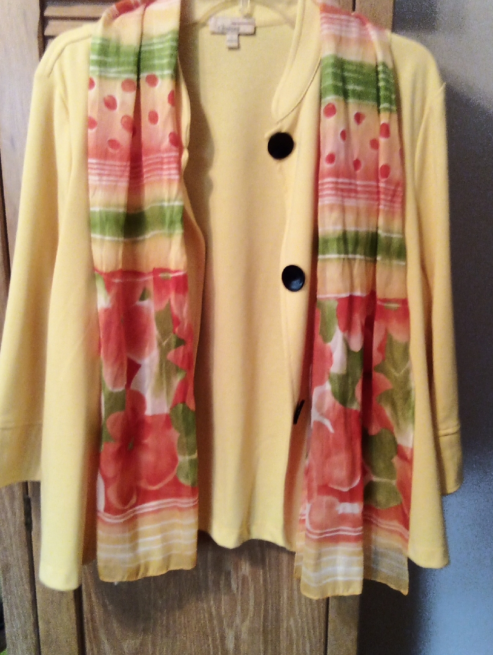 Choices Yellow Cardigan with Pink & Green Floral Scarf